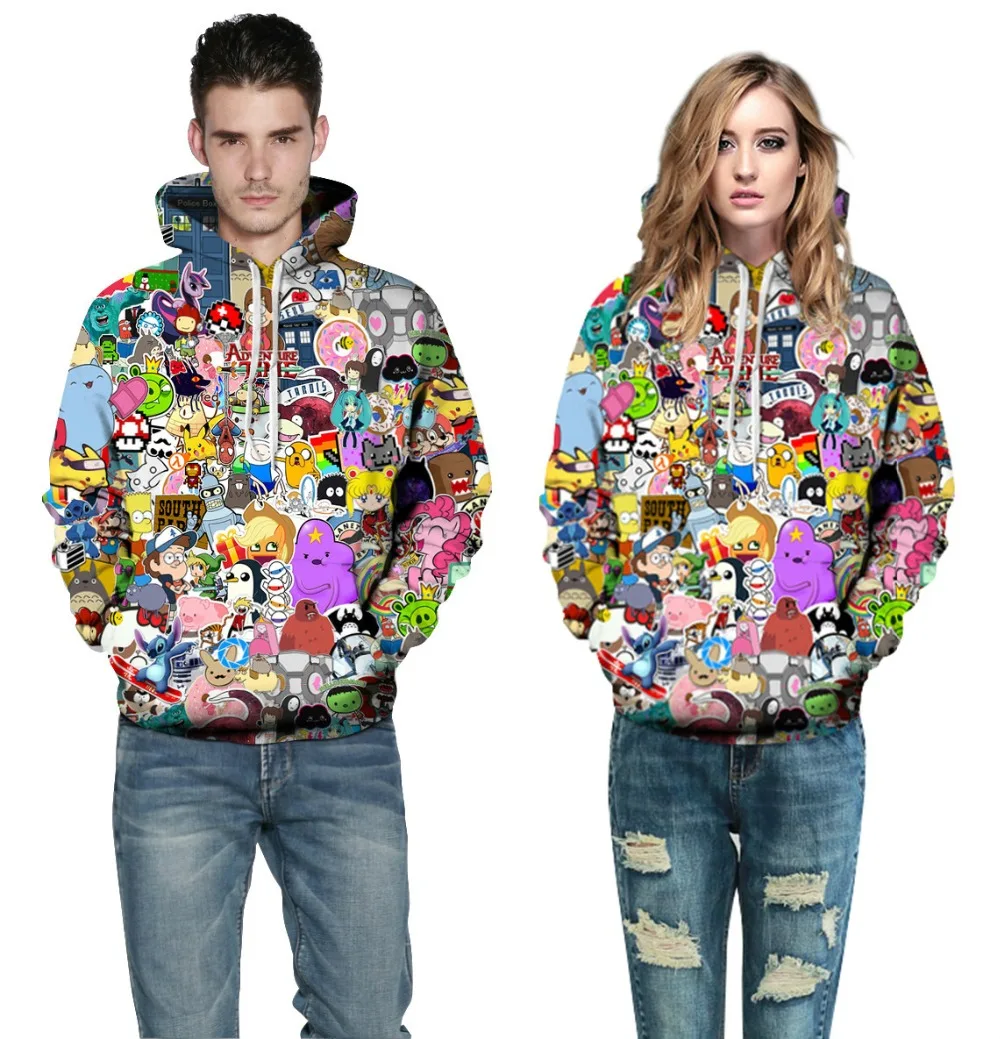 Mr.1991INC Brand 3d Printing Hoodies Men/Women Sweatshirts With Hat Cartoon Print Autumn Winter Loose Hoody Tops | Мужская одежда
