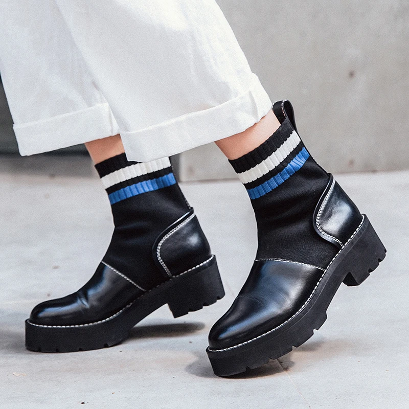 Женские Эластичные ботильоны из коровьей кожи на платформе и высоком