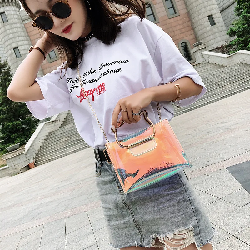 Bags For Women 2019 Clear Transparent PVC Bag Jelly Shoulder Beach Letter Candy Crossbody Luxury Sac Femme | Багаж и сумки