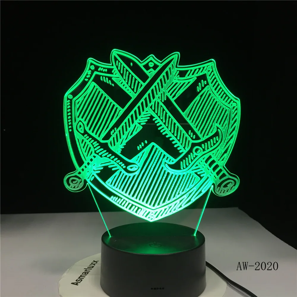 Настольная лампа с крестиком и мечом светильник 3D Led визуальная прикроватная