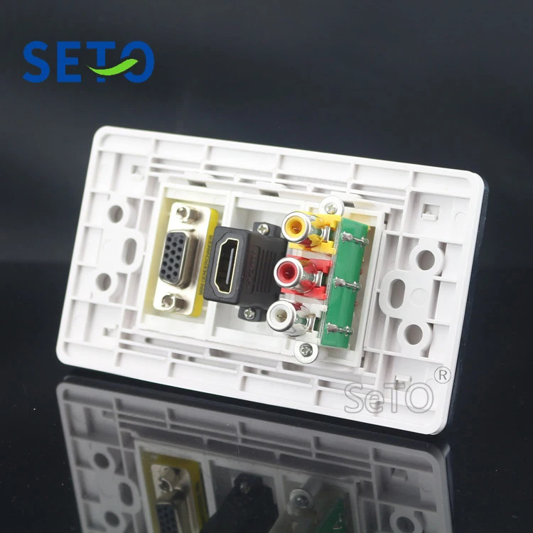 SeTo 120 тип один порт RCA AV аудио+ HDMI+ VGA Панель настенная пластина гнездо Keystone Лицевая панель