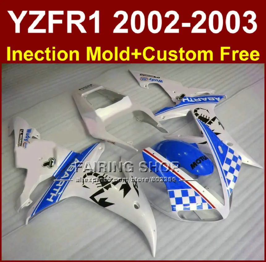 Сине белый обтекатель ABARTH для YAMAHA YZF R1 2002 2003 обтекатели yzf r1 02 03 YZF1000 детали ремонта