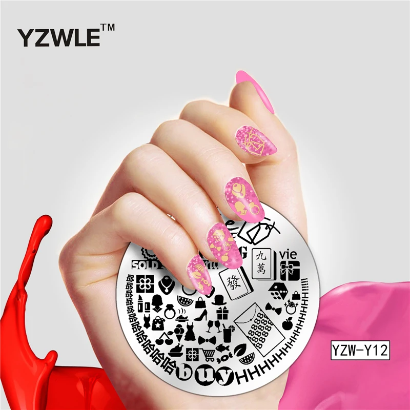 

YZW-Y Feathers New Year Snowflakes Stamping Nail Art Image Plate 5.6cm Stainless Steel Template Polish Manicure Stencil Tools
