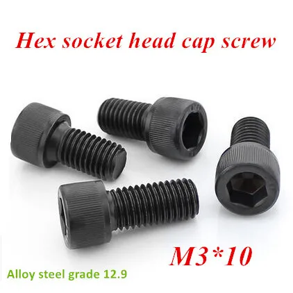 

1000pcs/lot M3*10mm DIN 912 Hex Socket Head Cap Screw Black Steel Metric Thread Grade 12.9 Fastener