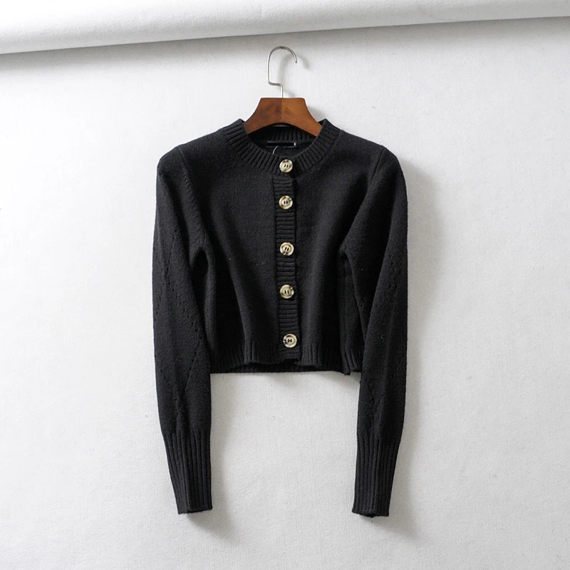 

Autumn Casual Women O-neck Solid Short Length Knit Wear Cardigans Women Vintage Solid Hollow Out Crop Single Breasted Sweater
