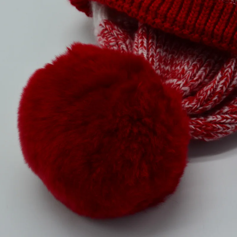 Новая зимняя женская шапка теплая вязаная skullies Лыжная с помпонами из кроличьего