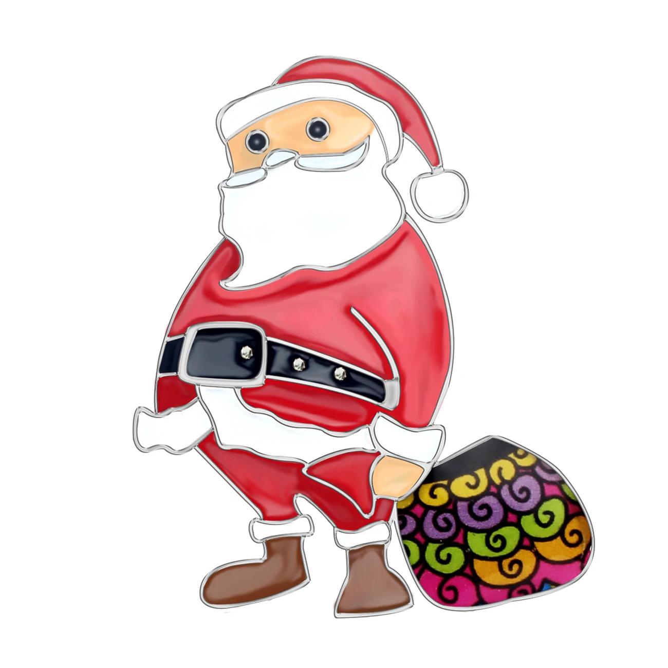 WEVENI Enamel Alloy Christmas Santa Claus Gift Bag Brooches Scarf Clothes Pin Jewelry For Women Girls Teens Navidad Decorations | Украшения
