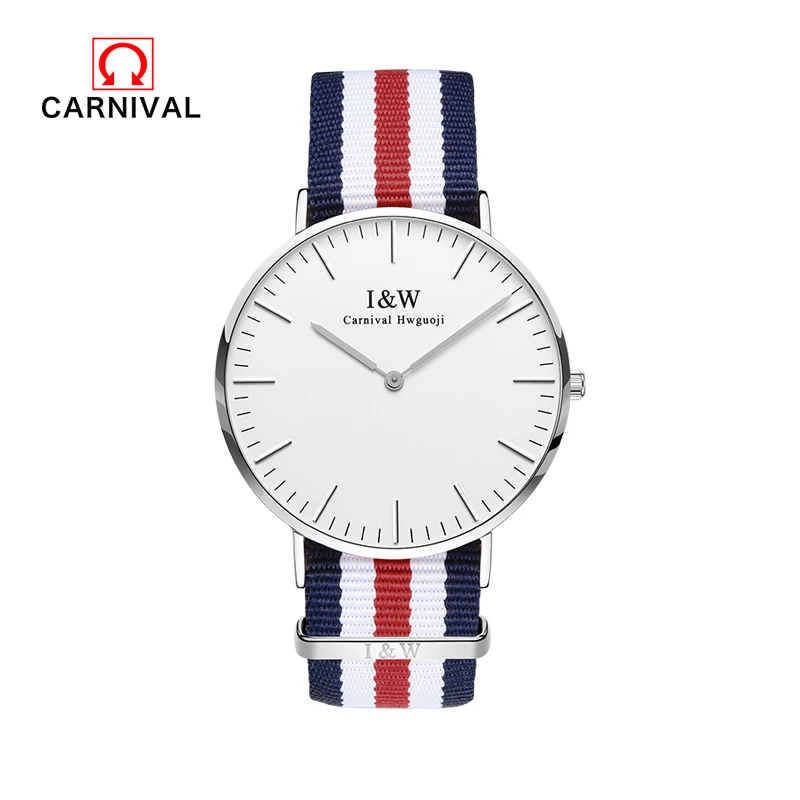 CARNIVAL 2018 New Classic Brand Nylon Strap Watches Women Ultra Slim Quartz Watch Wristwatch Fashion Casual Relogio Masculino