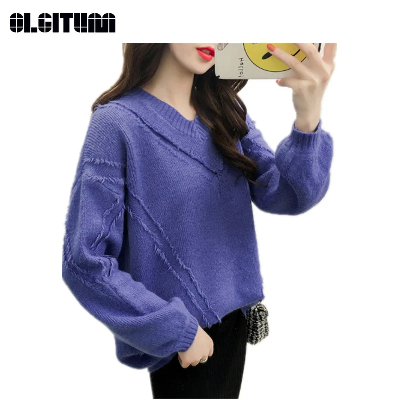 

New 2020 Autumn and Winter Korean Loose Lazy Style Pullover Sweater Female Tassel Long-Sleeved V-neck Bottoming Sweater
