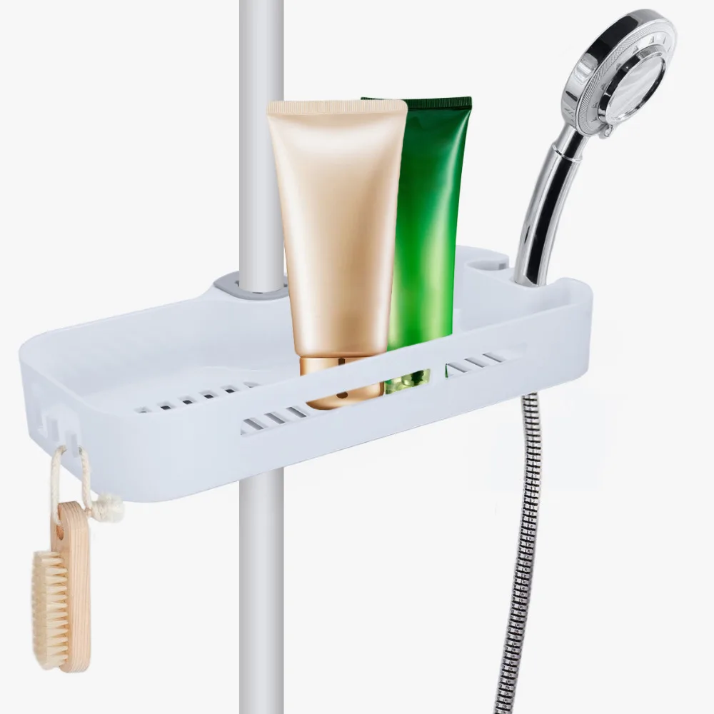 Полка органайзер для душа LEF полка ванной комнаты с 2 крючками без бурения