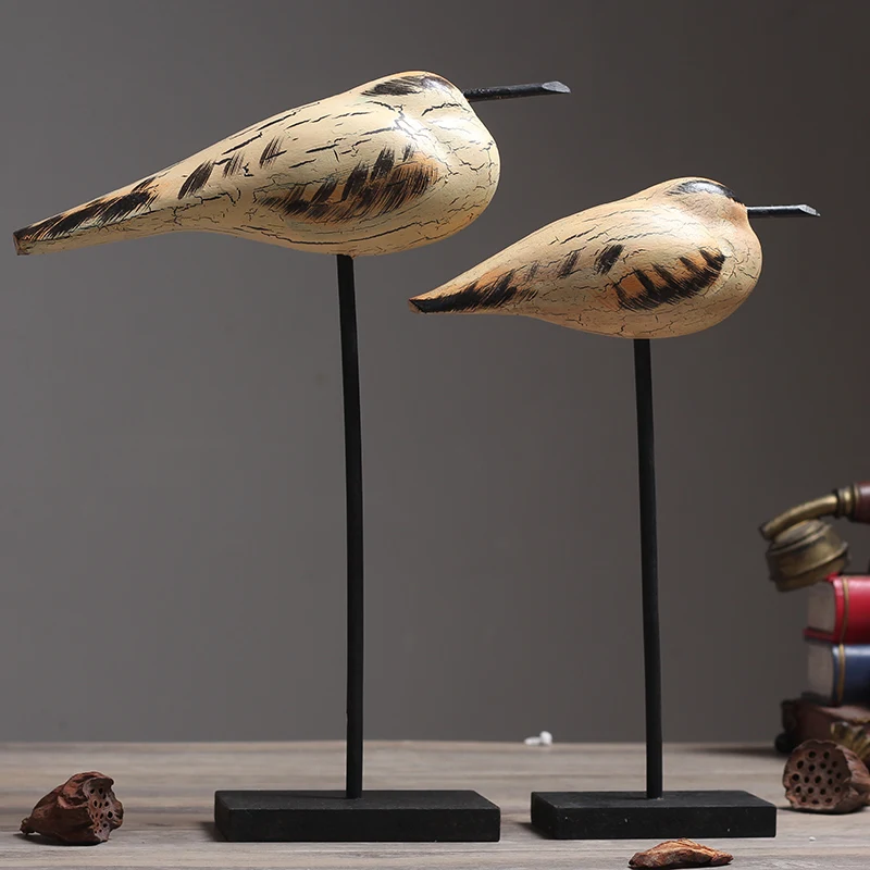 

2PCS/Lot Handmade Solid Wooden Nordic Bird Household Wine Cabinet Decoration Office Desktop Figurines Crafts Sent Friend Gifts