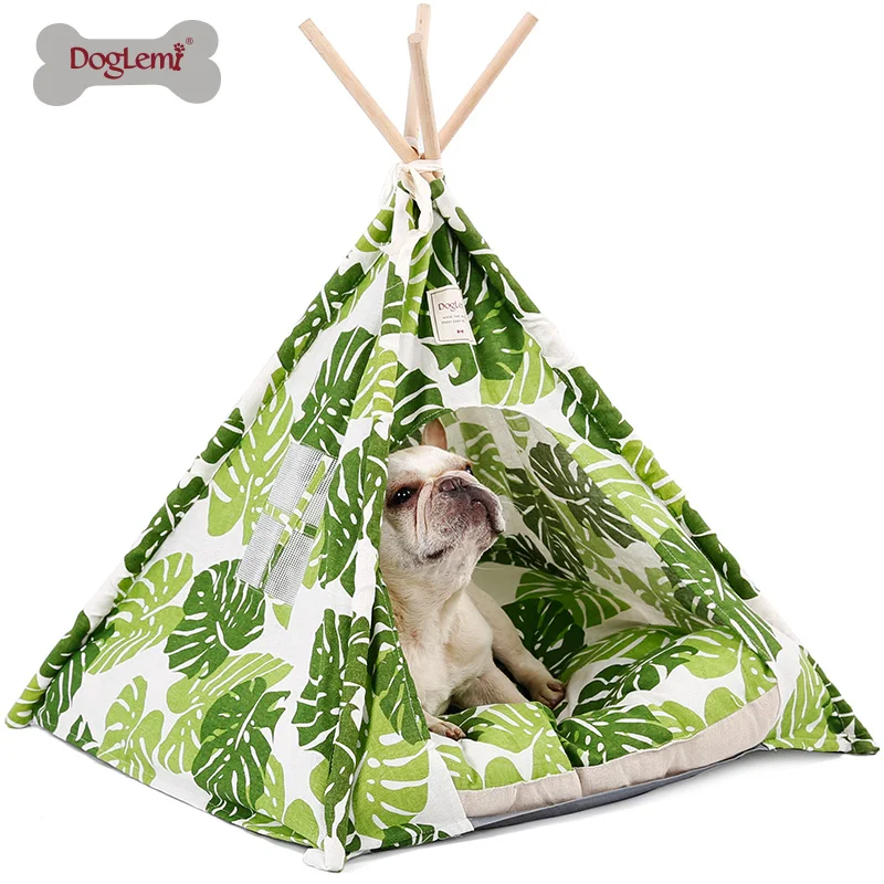 DogLemi 2020 New Pet Teepee Tent Foldable Wood Linen Cave Bed Dog Cat Tipi House Indian Tents | Дом и сад
