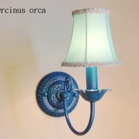 mediterranean blue cloth art wall lamp living room corridor bedroom bedside lamp idyllic creative personality led wall lamp