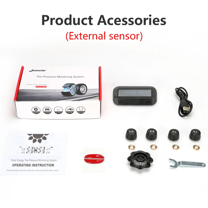 Jansite TPMS система контроля давления в автомобильных шинах, система контроля солнечного заряда, интеллектуальПредупреждение предупреждение о температуре с 4 датчиками