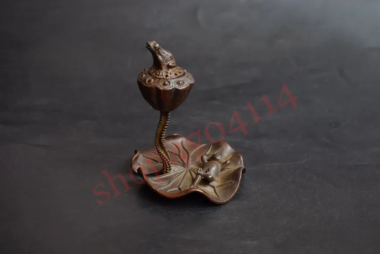

Solid pure purple copper, lotus frog, backflow incens small ornaments, tea ceremony decorations, microsculpture art collections