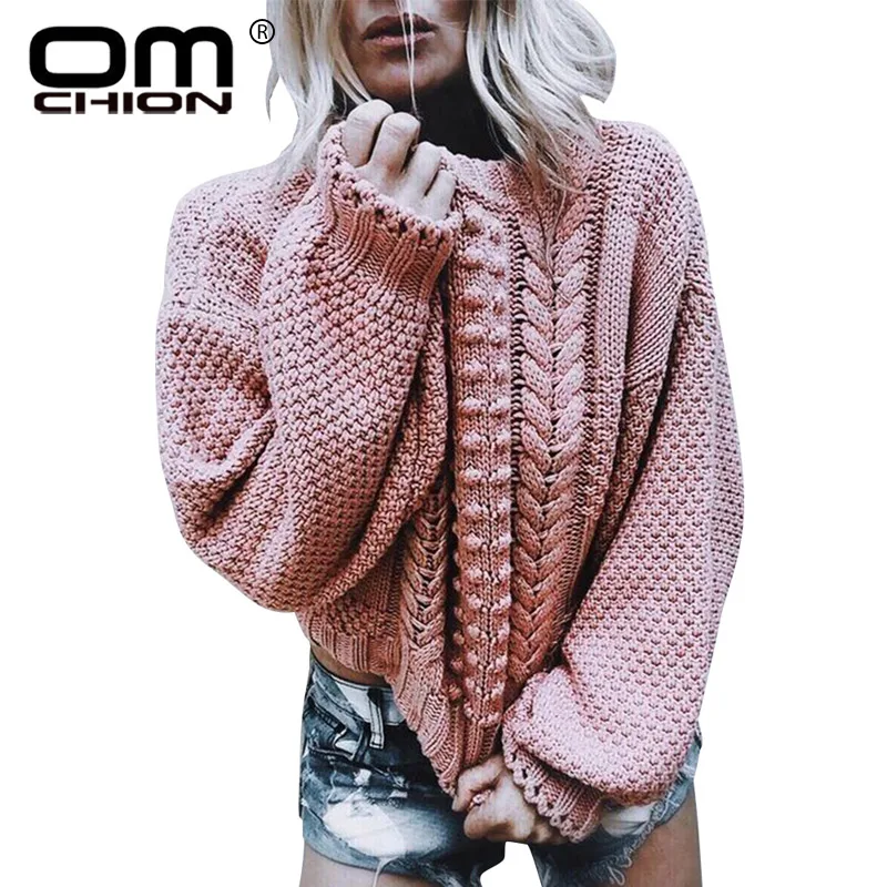OMCHION Pull Femme 2018 Autumn Winter Twist Casual Women Sweaters And Pullovers O Neck Thick Pink Jumper Brand Knitwear LMM199 | Женская