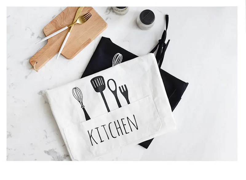 Nordic Baking Master Kitchen Tools Print White Black Stripe Fresh Apron Cotton Cooking Love | Дом и сад