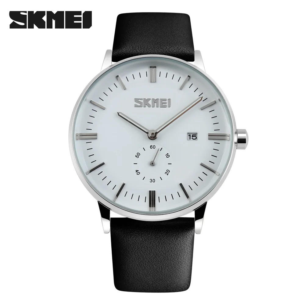white black Новые мужские часы Топ бренд класса люкс 30 м водонепроницаемые мужские часы Дата Мужской кожаный ремешок повседневные Кварцевые спортивные наручные часы SKMEI 9083 - Цвет: white black