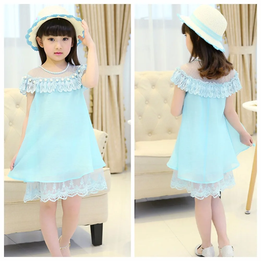Платье принцессы летний костюм Обувь для девочек платье Дети шифон Кружево