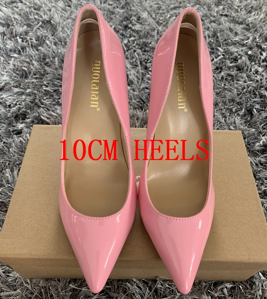 QQPAL pink10cm Женская обувь женские туфли-лодочки на высоком каблуке 12 см/10 см/8 см женские туфли-лодочки из лакированной кожи с острым носком для вечеринки и свадьбы - Цвет: QQPAL pink10cm