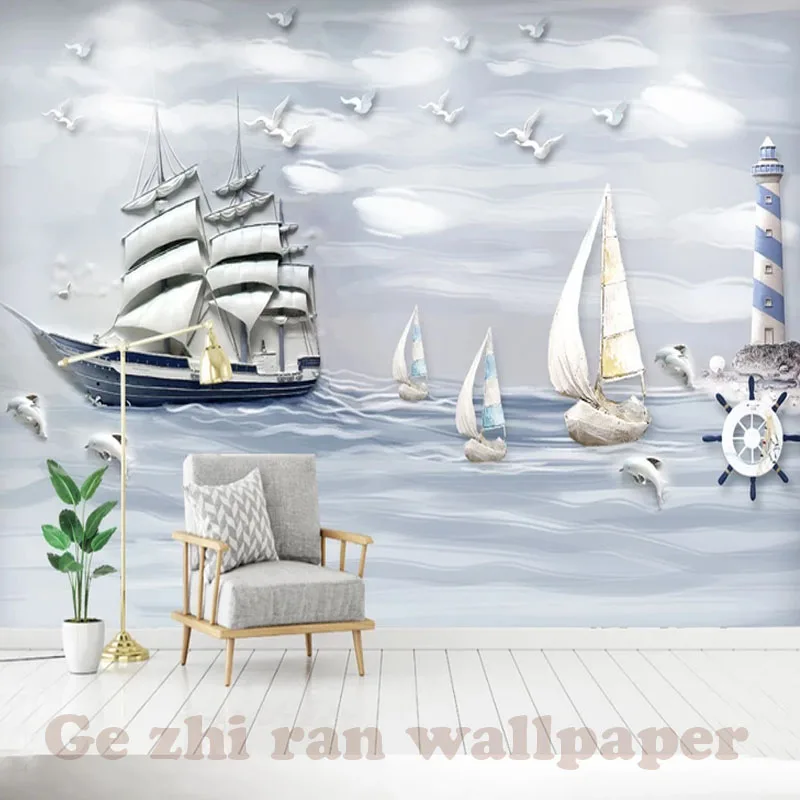 Gezhiran Custom 3D Mural Wallpaper stereoscopic Relief Sailboat Background livingroom bedroon Office Home decor | Обустройство дома