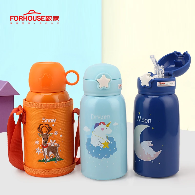 

Thermocup Children Bottle Vacuum flask School Stainless Steel Thermal Mug Thermos Cup With Two Replaceable Cup Cover