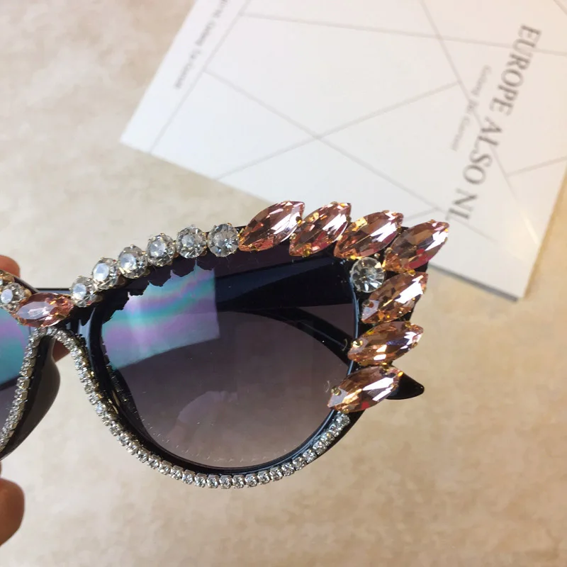 Bling кошачьи глазки с рисунком звезд и бриллиантов, с украшением в виде кристаллов солнцезащитные очки с квадратными линзами с Стразы рамки женские солнцезащитные очки