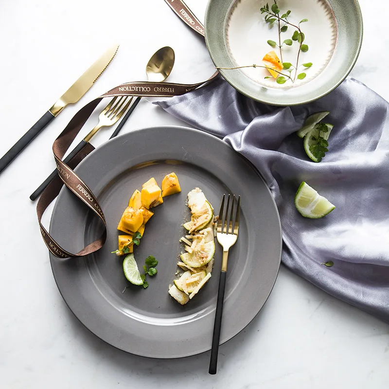 Керамические блюда и тарелки 10 дюймов круглая бежево-серая пигментированная