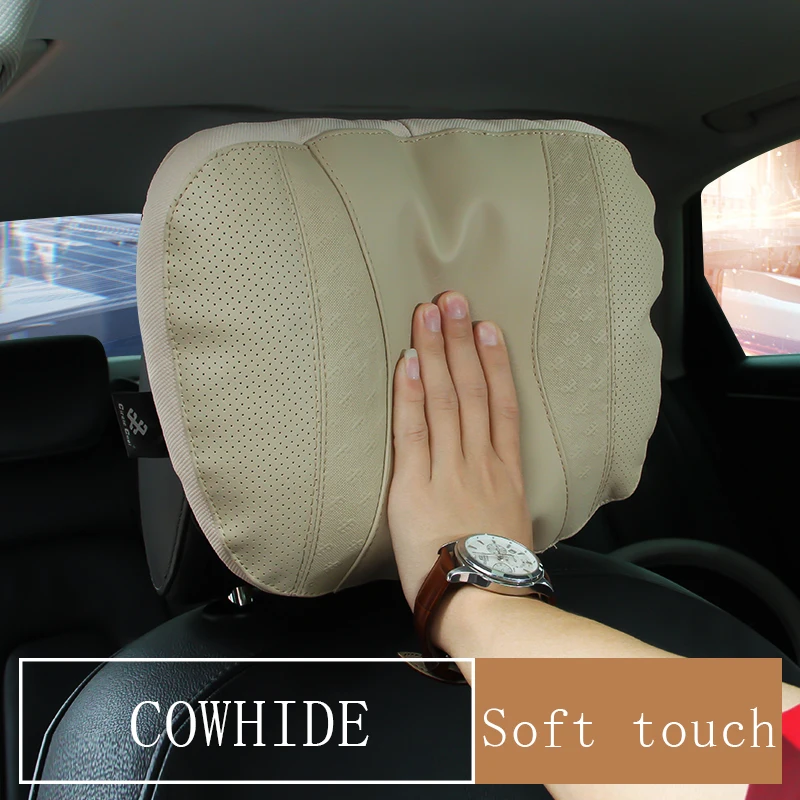 For Mercedes-Benz 2Pcs Real Leather Car Seat Neck Cushion Pillow Car Headrest