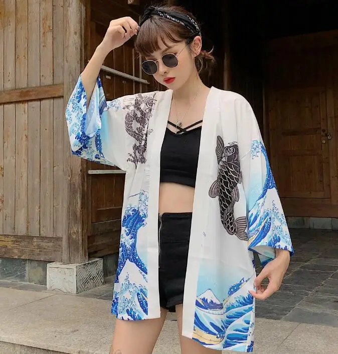 Кимоно женское в японском стиле тонкий Свободный кардиган для пар юката верхняя