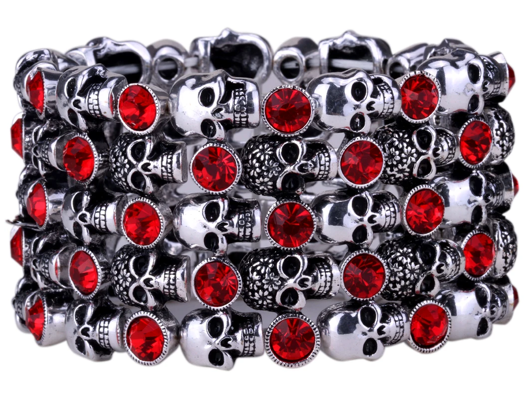 YACQ Череп Скелет Эластичный Браслет-манжет для женщин байкер Bling crystal jewelry античный серебряный цвет дропшиппинг D07