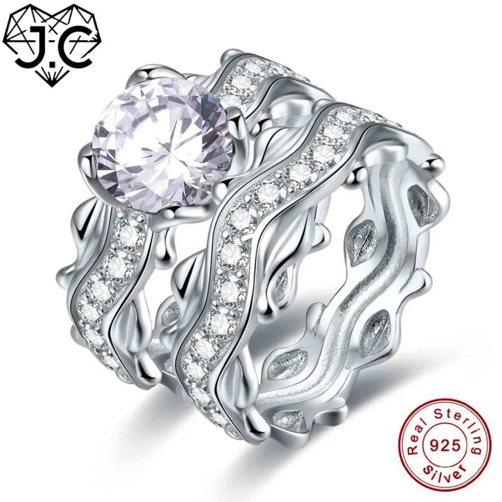 

J.C Новое поступление, красивое кольцо из чистого серебра 925 пробы с сапфиром и белым топазом, размер 6, 7, 8, 9, женские обручальные кольца, набор ...