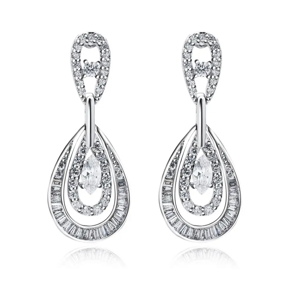 

New Earrings for women rhodium color long Drop Earring Setting with AAA CZ stone party earring fashion jewelry Free shipment