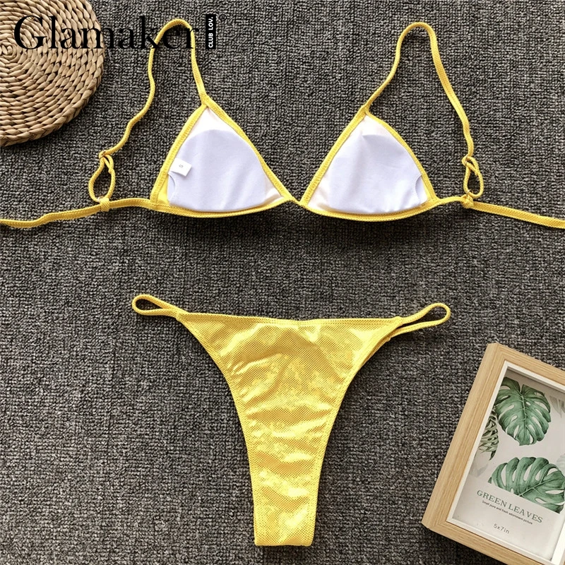 Glamaker сексуальный с высокой строкой костюм из двух предметов боди Женский Летний стринги микро купальник женский купальник боди Женский на шнуровке комбинезоны