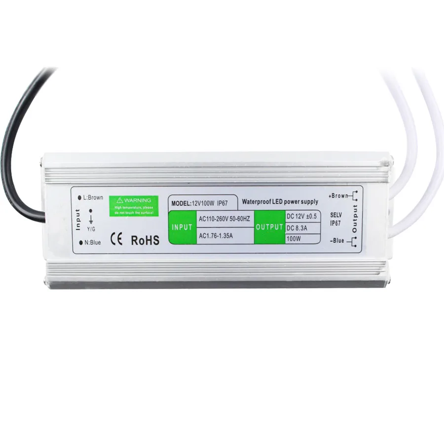 DC 12 V 100 W IP67 Водонепроницаемый светодиодный драйвер AC100 260V переменного тока в