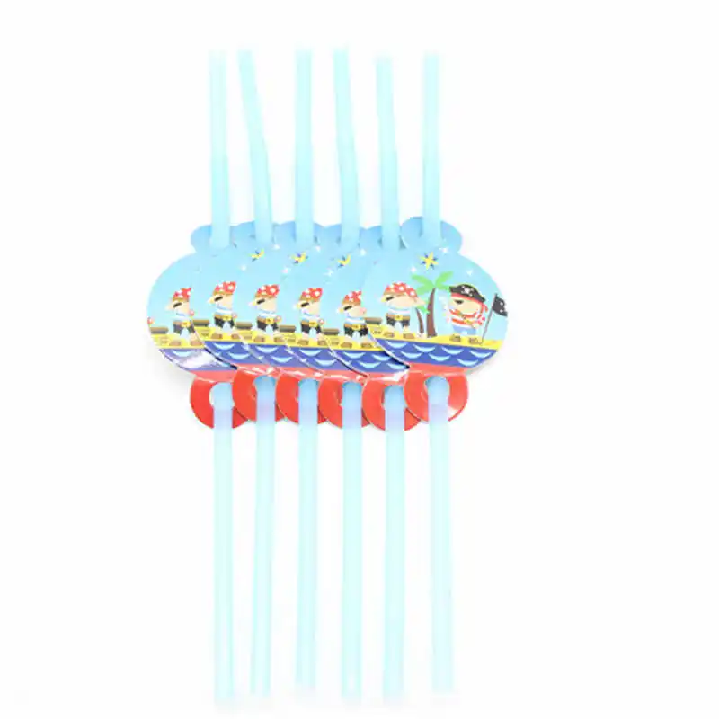 Straw 6PCS Пиратская мультяшная морская тематика для мальчиков и девочек, принадлежности для дня рождения, одноразовая посуда, украшение для детского душа - Цвет: Straw 6PCS