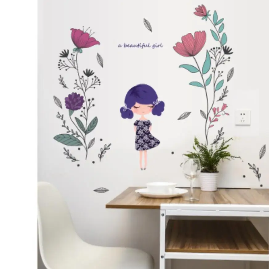 Модная красивая наклейка на стену для девочек, декор для спальни, Decoracion Infantil, наклейка на дверь с цветами, подарки на день рождения для детей XN184