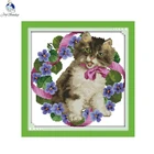 Набор для вышивания крестиком Joy Sunday, с лентами, с изображением котенка, штампованная ткань для удобного рукоделия
