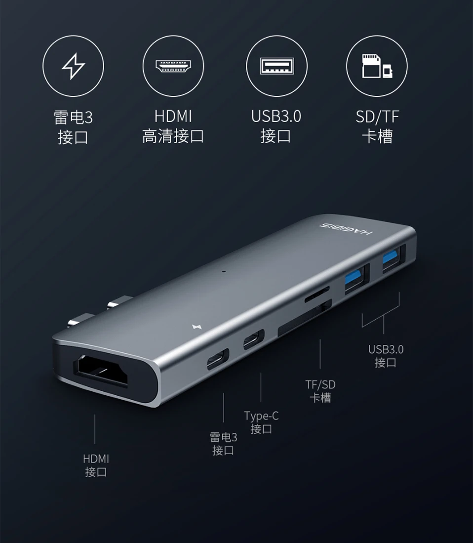 usb-адаптер для зарядки Xiaomi hagios type-C 7 в 1 TF/SD/PD/2 USD 3,0/концентратор HDMI конвертер зарядное устройство для Macbook Pro/air