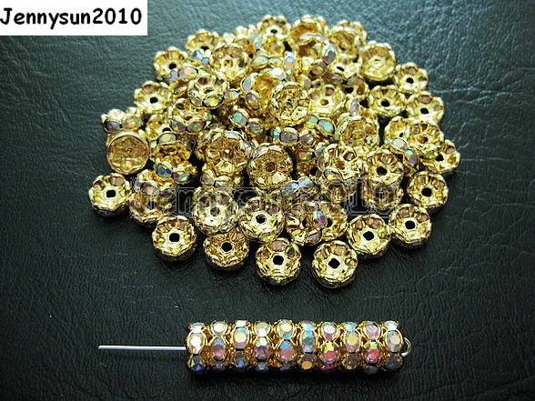 

200pcs/lot 10mm Top Quality Czech Clear AB Crystal Rhinestone Pave Wavy Rondelle Metal Spacer Loose Beads Jewelry