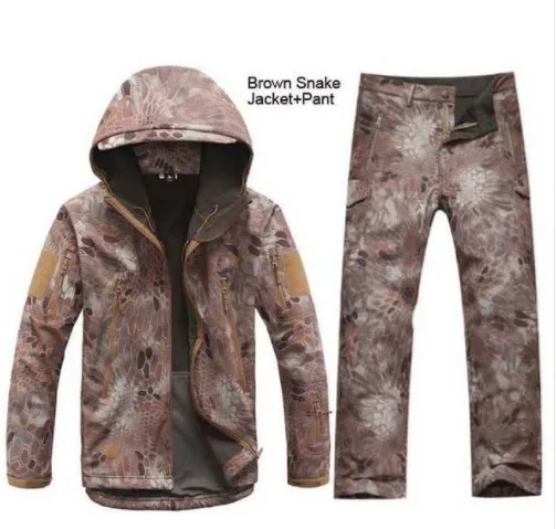 brown snake Sharkskin Открытый Охота Ghillie костюм Кемпинг водонепроницаемая куртка tad4.0 мягкая оболочка флисовая куртка+ брюки Снайпер камуфляж - Цвет: brown snake
