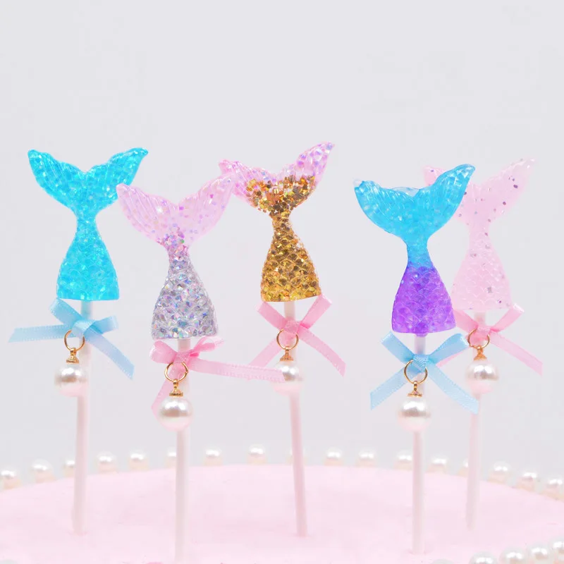 Русалка рыбий хвост Блестящий торт topper baby shower Topper deco украшение для выпечки с днем