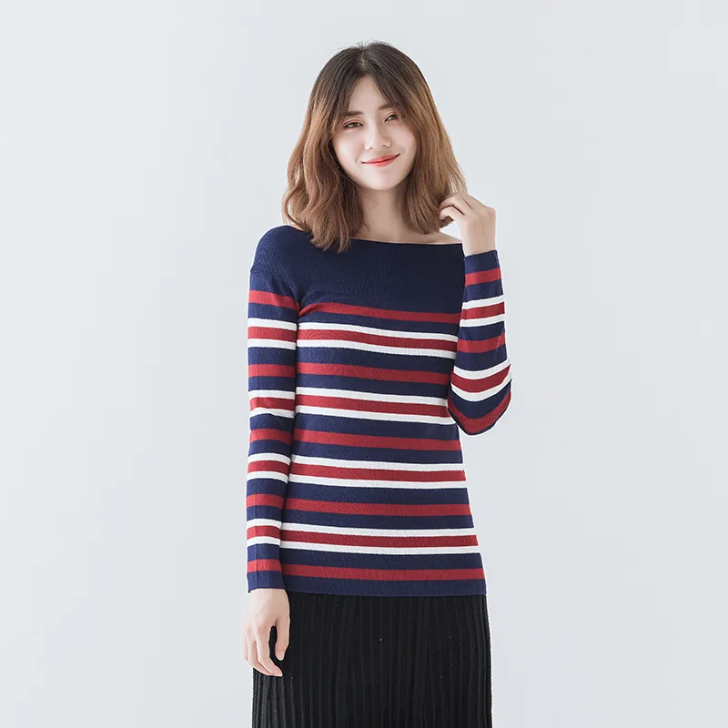 2019 весенние женские вязаные пуловеры свитер уличная полоса лоскутное Slash с
