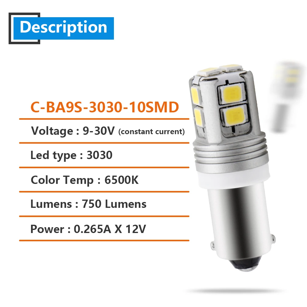YM E Bright 2 шт. BA9S Canbus без ошибок H6W 2835 10 SMD СВЕТОДИОДНЫЙ фонарь для фонари заднего хода