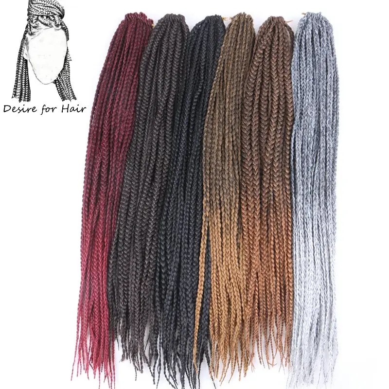 Desire for hair 22 пряди, 14, 18, 24 дюйма, тонкая маленькая коробка, косички, синтетические косички, наращивание волос, вязанные крючком косички, черный, 27# серый