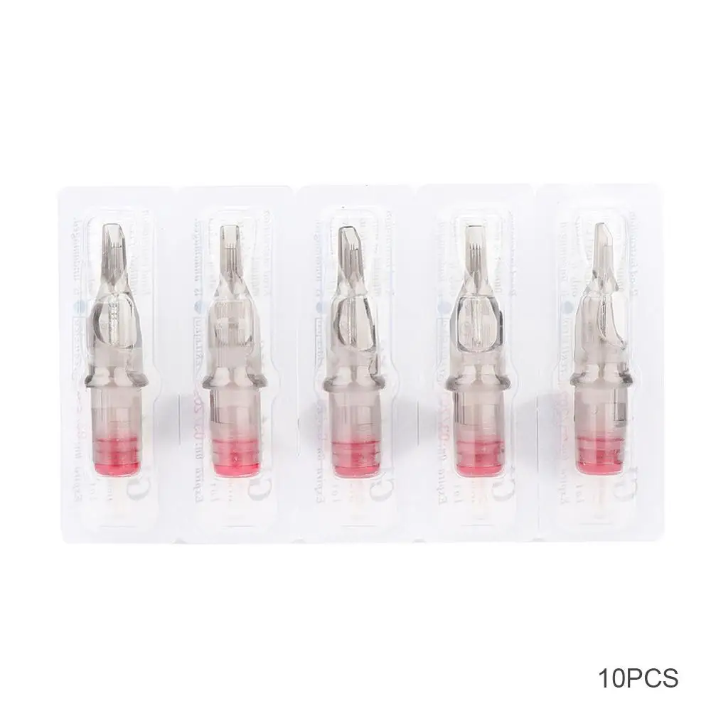 

New 10pcs 0.35MM Disposable Tattoo Cartridge Needles Semi Permanent Makeup Eyebrow Lips Tattoo Microblading Pen Supplies M1 Red