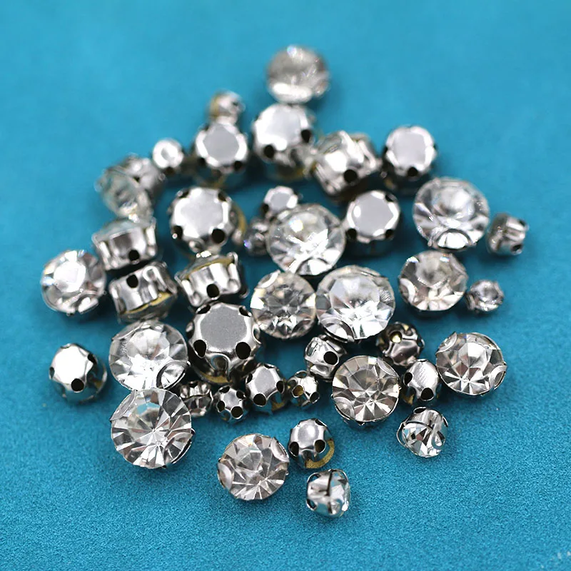 NEW 3mm/4mm/5mm/6mm/7mm/8mm round Silver base sew on rhinestones glass crystal 2D claw diy clothing accessories | Дом и сад