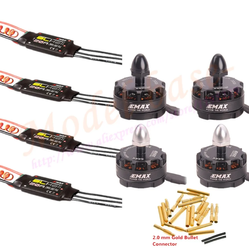 4x Emax mt2204 II 2300kv охлаждения бесщеточный Двигатель и blheli программа 20A ESC + 20 пар 2.0 мм