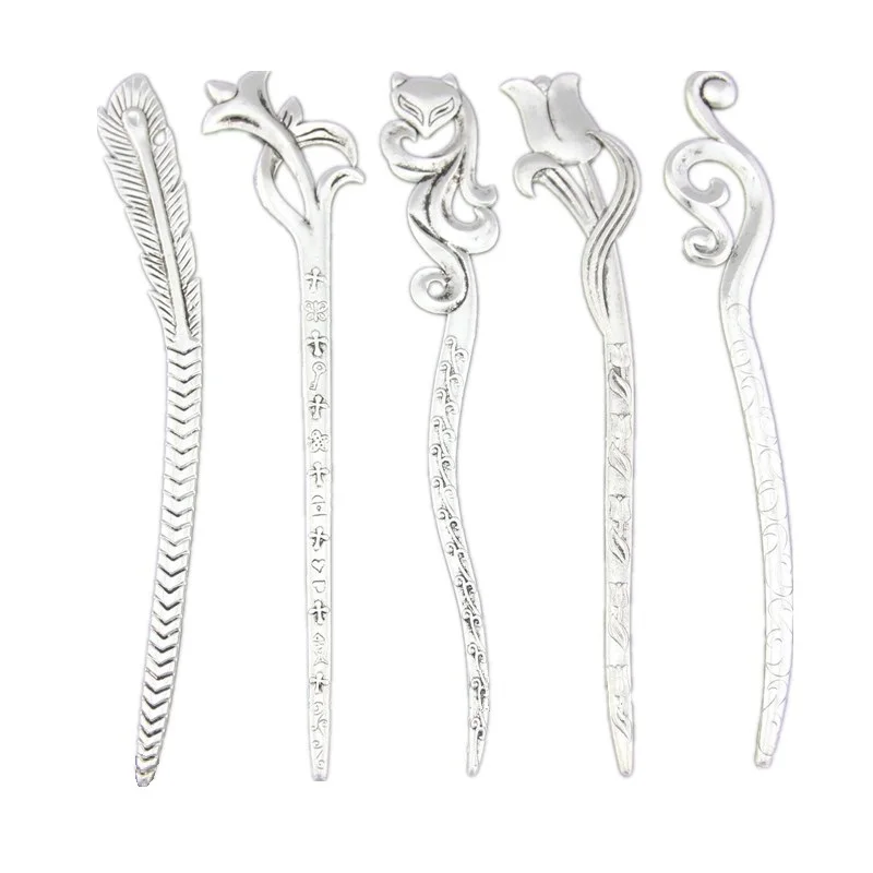 Plated Feather Fox Tulip Carved Design Hair Sticks Hairpin Freepost Qqh3
