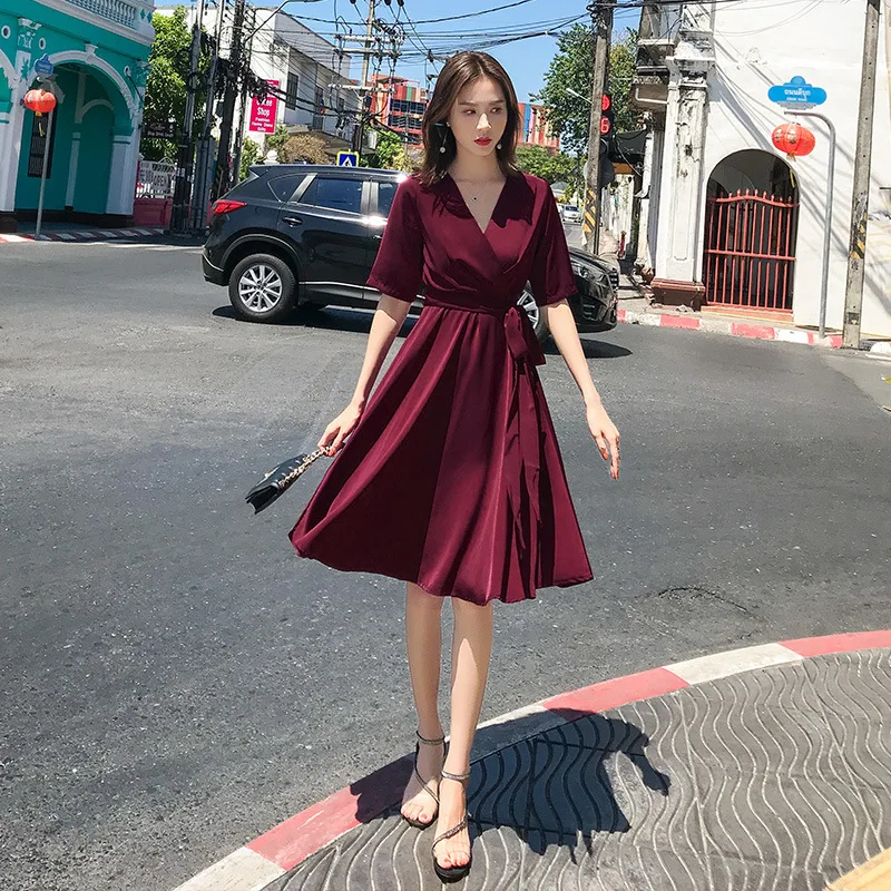 2019 summer clothes solid color bohemian sexy halter strap red was thin dress